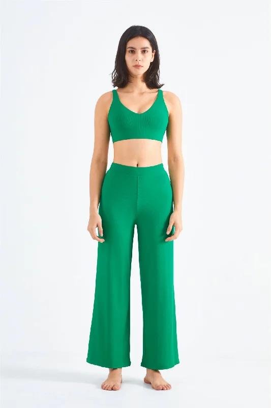 Comfortable and Stylish Yoga Sets -Ribbed Y-Back Sports Bra & Wide-Leg Yoga Pants Set