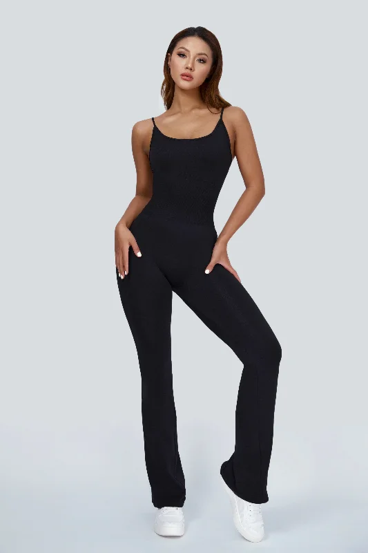 Yoga Sets for Strong Performance -Scoop Neck Flare-Leg Cami Jumpsuit