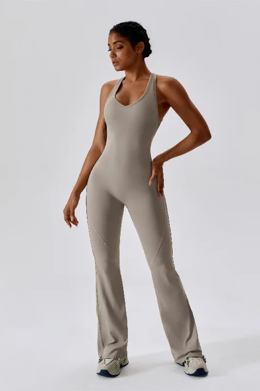 Yoga Set for Increased Stability -Scoop Neckline Flare Jumpsuit
