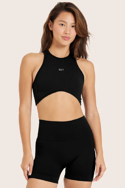 Yoga Sets for Yoga Studio -SCULPTFLEX® HIGH NECK ANGLE BRA - ONYX