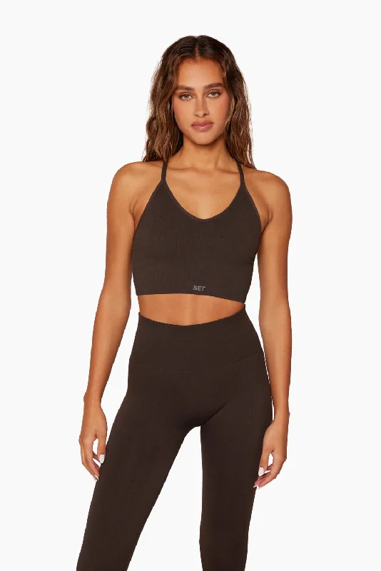 Matching Top and Bottom Yoga Sets -SCULPTFLEX® RIBBED V BRA - ESPRESSO