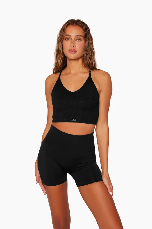 Full Set Activewear for Yoga -SCULPTFLEX® RIBBED V BRA - ONYX