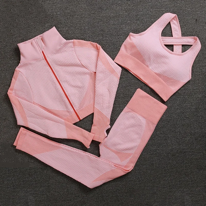 Yoga Sets with Tank Top -Seamless Tracksuit Women Bra Top And Legging Three Piece Set Fitness Outfits For Women Long Sleeve  Jogging Femme Matching Sets
