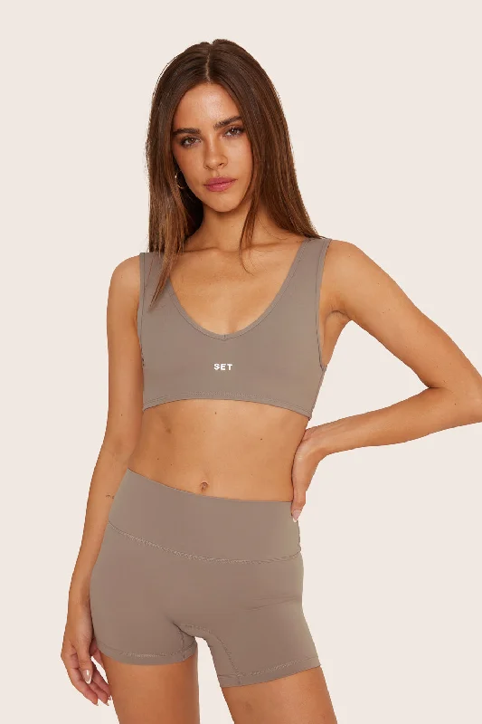 Trendy Yoga Set for Women -SPORTBODY® DIP BRA - STONE