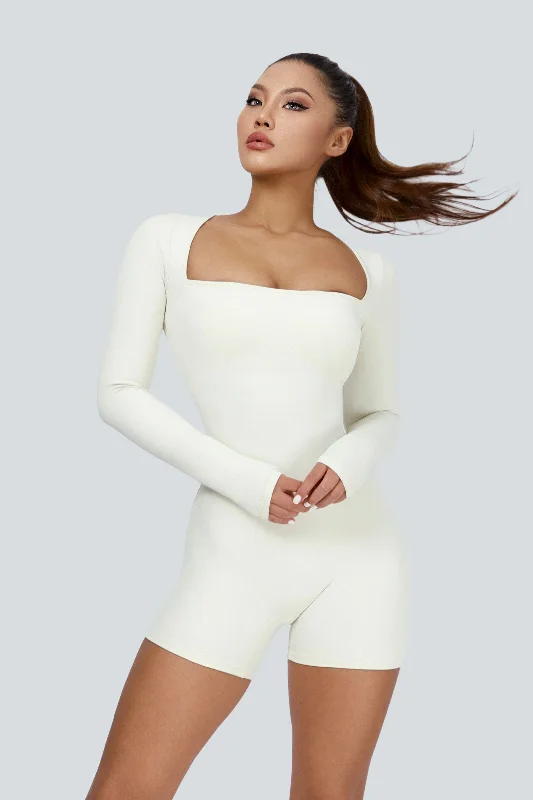 Women's Yoga Set for Stress Relief -Square Neckline Long Sleeves Romper