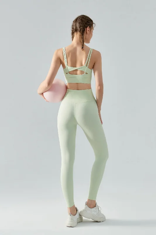Yoga Set for Studio Sessions -Strappy Twisted Sports Bra & Leggings Activewear Set