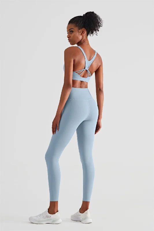 Affordable Yoga Sets -V-Back Sports Bra & Crossover Leggings Activewear Set